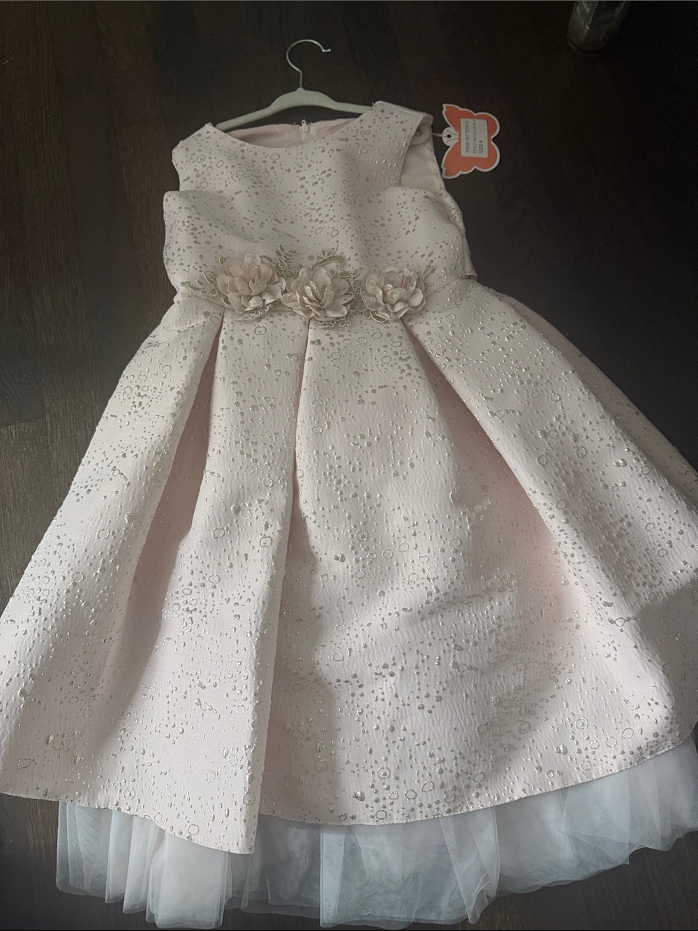 Girls' Light Pink Floral Belt Formal Dress